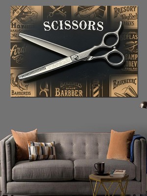 Karizma Tablo Makas Kuaför Aletleri Dekoratif Kanvas - Mdf Ahşap Tablo