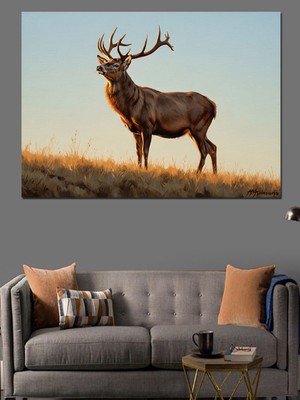 Karizma Tablo Geyik Dikkatli Duruş Dekoratif Kanvas - Mdf Ahşap Tablo