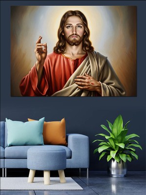 Karizma Tablo Isa Mesih Portre Sanat Dekoratif Kanvas - Mdf Ahşap Tablo