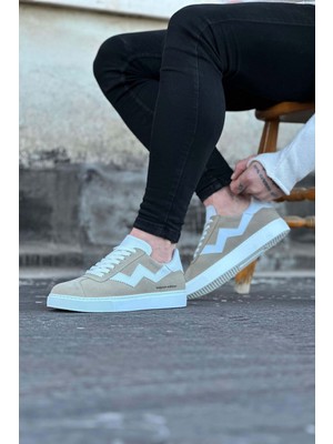 Zapatos WG160 Erkek Günlük Bağcıklı Süet Cilt Spor Sneaker Ayakkabı Scbt - Bej/beyaz