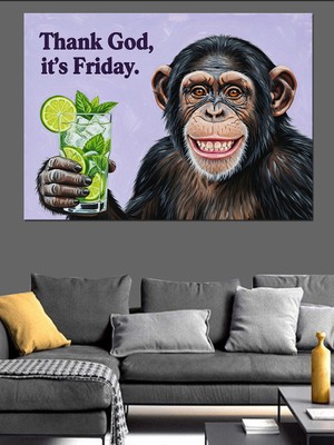 Karizma Tablo Limonlu Kokteyl Içen Maymun Dekoratif Kanvas - Mdf Ahşap Tablo