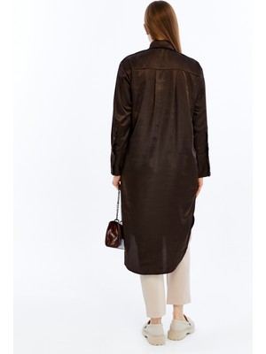 Made by Alisha Uzun Saten Gömlek Elbise – Önden Düğmeli, Geniş Manşetli