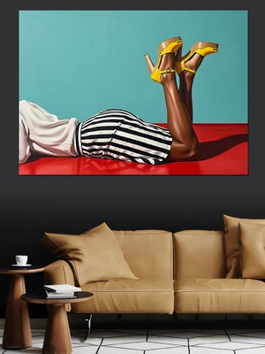 Karizma Tablo Sarı Topuklu Ayakkabılı Pin Up Kadın Dekoratif Kanvas - Mdf Ahşap Tablo