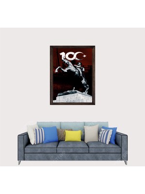 Lioncraft Türkçü, Mustafa Kemal Atatürk , Türk, Çerçeveli Cam Duvar Tablosu 40X60 cm SP17