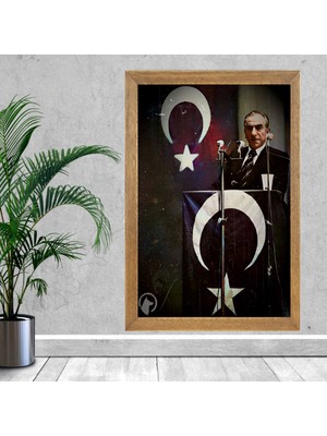 Lioncraft Başbuğ Alparslan Türkeş Tablo, Çerçeveli Cam Tablo 50X70 cm