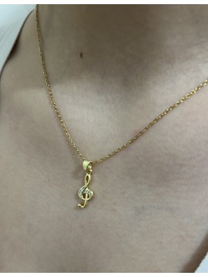 Stainless Steel Badelis Çelik Gold Zirkon Taş Detaylı Sol Anahtarı Kolye