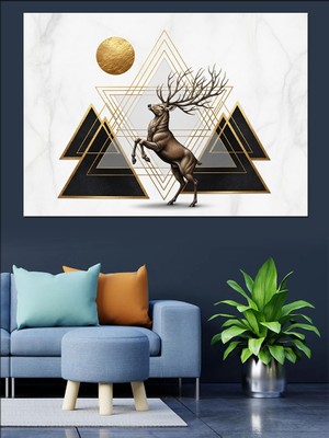 Karizma Tablo Geometrik Geyik Soyut Minimal Dekoratif Kanvas - Mdf Ahşap Tablo