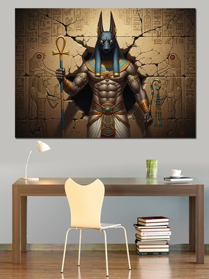 Karizma Tablo Antik Mısır Tanrısı Anubis Dekoratif Kanvas - Mdf Ahşap Tablo