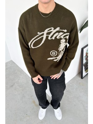 HAFKA Haki Premium Baskılı Kazak