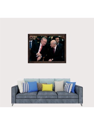 Lioncraft Cumhurbaşkanımız Recep Tayyip Erdoğan, Devlet Bahçeli Cam Duvar Tablosu 50X70 cm