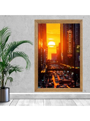 Lioncraft Amerika Şehir Manzaralı Tablo, Wallpaper, Duvar Tablosu, Çerçeveli Cam Tablo 50X70CM