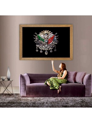 Lioncraft Osmanlı Devleti Arması, Çerçeveli Cam Tablo 50X70 cm