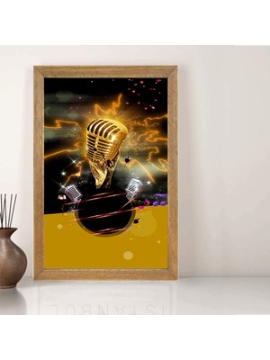 Lioncraft Mikrofon Ses Tablo, Çerçeveli Cam Tablo 50X70 cm