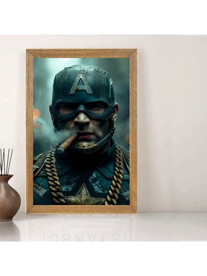 Lioncraft Absürt Marvel Kaptan Amerika Tablo, Wallpaper, Duvar Tablosu, Çerçeveli Cam Tablo 50X70CM