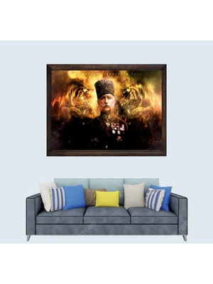 Lioncraft Osmanlı Paşası, Çöl Kaplanı Fahrettin Paşa, Çerçeveli Cam Duvar Tablosu 50X70 cm Sp1