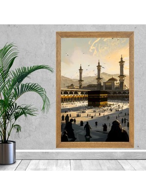 Lioncraft Mekke Kabe Tablo, Wallpaper, Dini Duvar Tablosu, Çerçeveli Cam Tablo 50X70CM