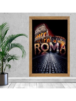 Lioncraft Italya Roma Şehri Tablo, Wallpaper, Duvar Tablosu, Çerçeveli Cam Tablo 50X70CM