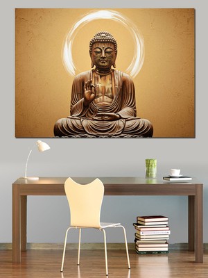 Karizma Tablo Altın Buda Heykeli Işık Dekoratif Kanvas - Mdf Ahşap Tablo