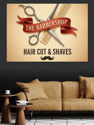 Karizma Tablo Berber Dükkanı Tabela Vintage Dekoratif Kanvas - Mdf Ahşap Tablo