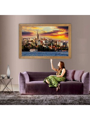 Lioncraft Istanbul Galata Kulesi Manzaralı Tablo, Çerçeveli Cam Tablo 40X60 cm