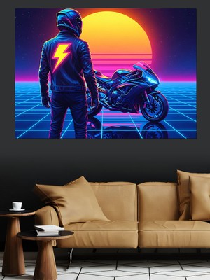 Karizma Tablo Motorsiklet Neon Işık Dekoratif Kanvas - Mdf Ahşap Tablo