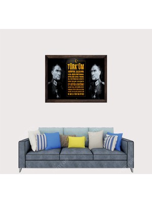 Lioncraft Türkçü, Mustafa Kemal Atatürk, Andımız, Türk, Çerçeveli Cam Duvar Tablosu 40X60 cm
