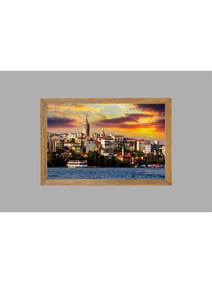 Lioncraft Istanbul Galata Kulesi Manzaralı Tablo, Çerçeveli Cam Tablo 50X70 cm