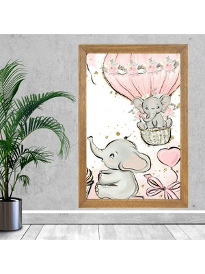 Lioncraft Çocuklar Için Bebek Fil Tablo, Çerçeveli Cam Tablo 40X60 cm