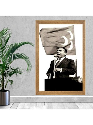 Lioncraft Başbuğ Alparslan Türkeş Tablo, Çerçeveli Cam Tablo 50X70 cm