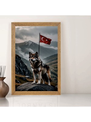 Lioncraft Türk Bayrağı, Türkçü, Bozkurt Tablo, Çerçeveli Cam Tablo 40X60 cm