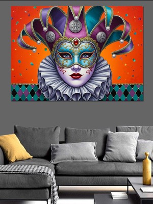 Karizma Tablo Kırmızı Mor Venedik Maske Dekoratif Kanvas - Mdf Ahşap Tablo