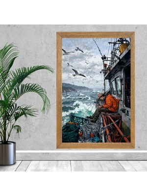 Lioncraft Deniz, Gemi Manzaralı Tablo, Wallpaper, Duvar Tablosu, Çerçeveli Cam Tablo 40X60CM