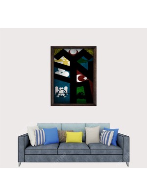 Lioncraft Türkçü, Türk Bayrağı Çerçeveli Cam Duvar Tablosu 40X60 cm Sp2