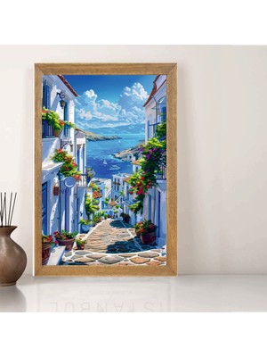 Lioncraft Yunanistan Şehir Tablo, Wallpaper, Duvar Tablosu, Çerçeveli Cam Tablo 50X70CM