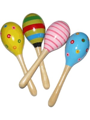 FRY Renkli Ahşap Marakas Boncuklu Ritim Çıngırağı Çocuklar Için Eğitici ve Eğlenceli Müzik Aleti (4 Adet) ( Lisinya )