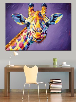 Karizma Tablo Zürafa Yüzü Renkli Boyama Dekoratif Kanvas - Mdf Ahşap Tablo