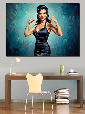 Karizma Tablo Siyah Elbiseli Çekici Kadın Dekoratif Kanvas - Mdf Ahşap Tablo