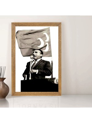 Lioncraft Başbuğ Alparslan Türkeş Tablo, Çerçeveli Cam Tablo 40X60 cm