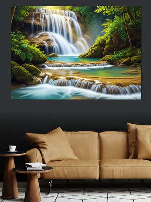 Karizma Tablo Şelale Orman Doğal Güzellik Dekoratif Kanvas - Mdf Ahşap Tablo