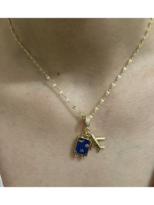 Stainless Steel Badelis Çelik Gold Uçak Valiz Figürlü Seyahat Temalı Kolye