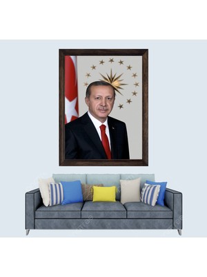 Lioncraft Cumhurbaşkanımız Recep Tayyip Erdoğan D3 Çerçeveli Duvar Tablosu 40X60 cm