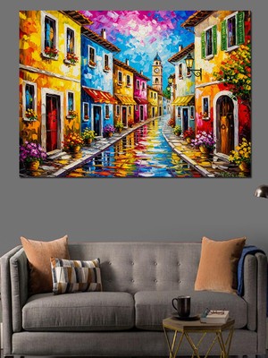 Karizma Tablo Akdeniz Sokağı Manzarası Canlı Dekoratif Kanvas - Mdf Ahşap Tablo