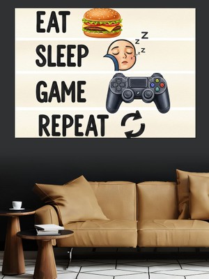 Karizma Tablo Eat Sleep Game Repeat Dekoratif Kanvas - Mdf Ahşap Tablo