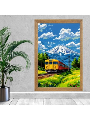 Lioncraft Dağ Manzaralı Tren Tablo, Wallpaper, Duvar Tablosu, Çerçeveli Cam Tablo 50X70CM