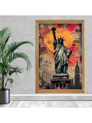 Lioncraft Amerika Özgürlük Heykeli Tablo, Wallpaper, Duvar Tablosu, Çerçeveli Cam Tablo 40X60CM