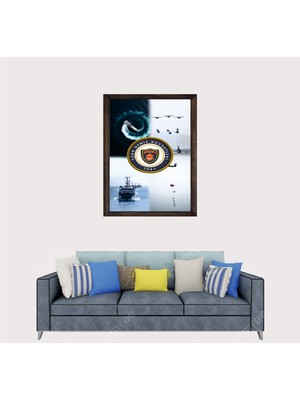 Lioncraft Türkçü, Türk Deniz Kuvvetleri, Mavi Vatan Çerçeveli Cam Duvar Tablosu 40X60 cm