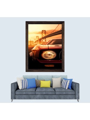 Lioncraft Lüks Arabalar Usa Köprü Çerçeveli Duvar Tablosu 40X60 cm