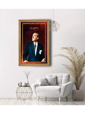 Lioncraft Atatürk Baskılı Tablo, Çerçeveli Cam Tablo 50X70 cm