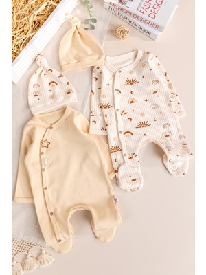 Babymod Güneş Desenli 4'lü 100% Pamuk Kız Erkek Bebek Tulum Set