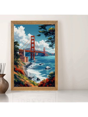 Lioncraft Amerika Golden Gate Köprüsü Tablo, Wallpaper, Duvar Tablosu, Çerçeveli Cam Tablo 50X70CM